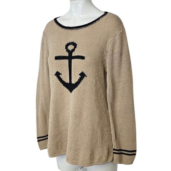 Wooden Ships Paola Buendia Nautical Loose Knit Sweater, Stretch, Size M/L - Picture 2 of 8